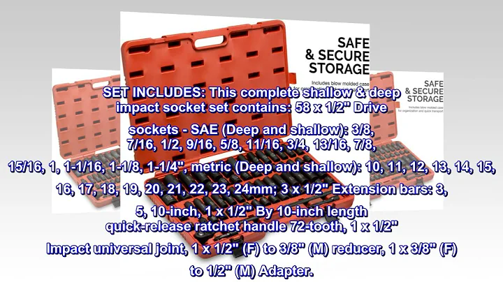 NEIKO 02448A 1/2" Drive Master Impact Socket Set, 65 Piece, Standard SAE (3/8"-1-1/4")
