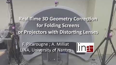Real Time 3D Geometry Correction for Folding Screen or Projectors with Distorting Lenses