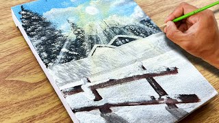 Winter scene painting tutorial / Canvas painting / Painting tutorial