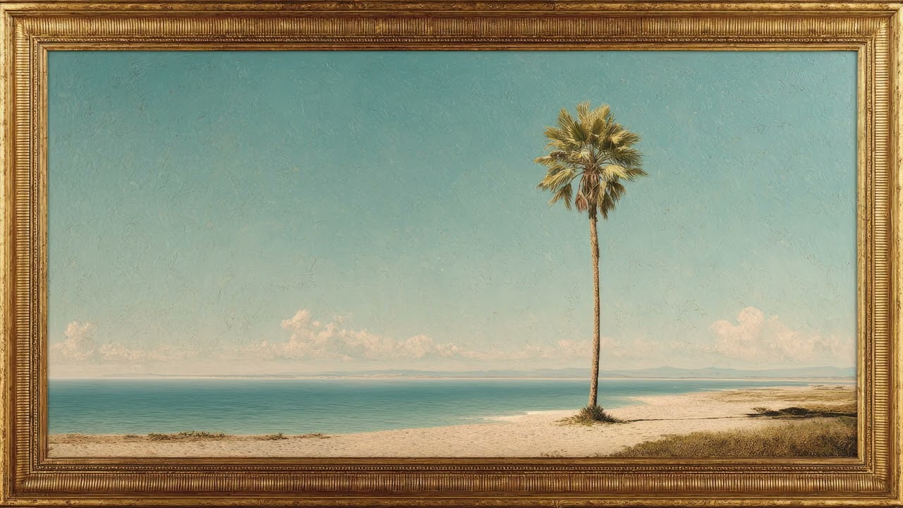 Calm Ocean Horizon TV Art | Minimal Palm Tree 4K Wall Background Luxury Screensaver for Living Room