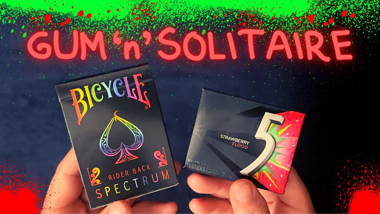 ASMR Gum Chewing Mouth Sounds 'n' Soft Whispers ~ Strawberry 5 Gum 'n' Solitaire #468