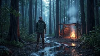 A lone man is trapped deep inside a dense forest while heavy rain is falling 🌲🌧️. Subscribe like she