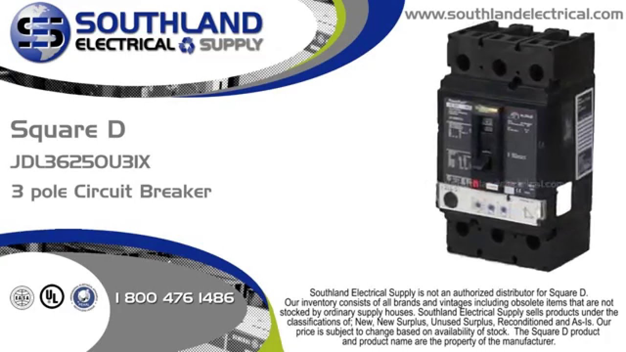 Square D, Schneider Electric, JDL36250U31X, 250 Amp, 600 Volt, 3 Pole, Circuit Breaker