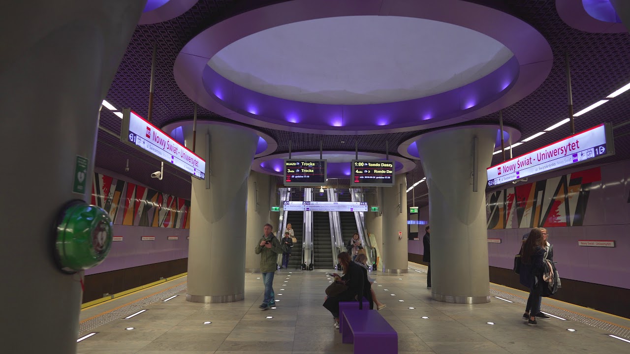 Poland, Warsaw, Metro ride from Nowy Świat-Uniwersytet to Centrum Nauki Kopernik