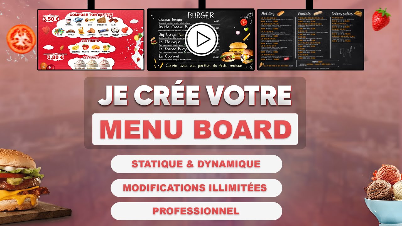 créer votre menu board/video simple/dynamique de restaurant