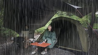 heavy rain camping One night in the pouring rain☔ sounds of rain ASMR | Solo Camping