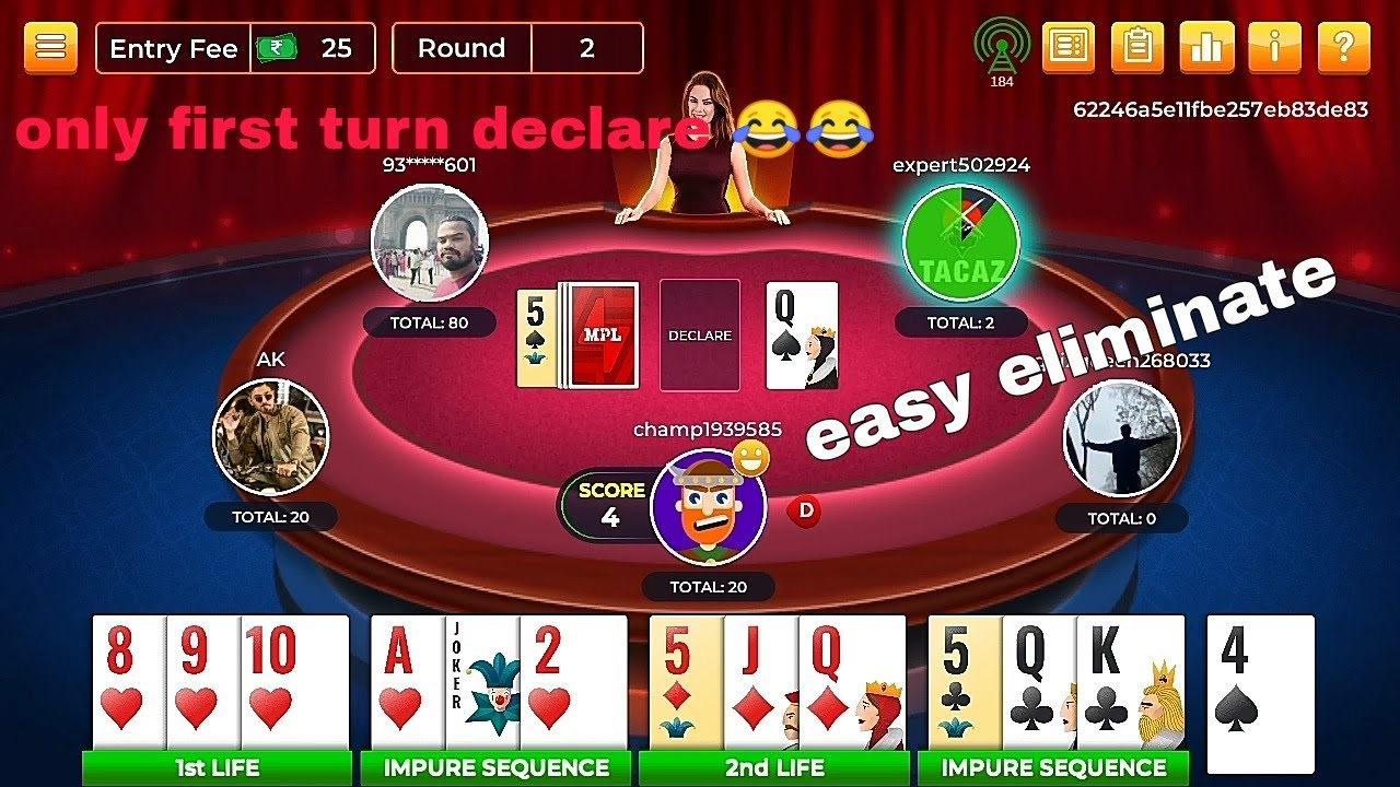 mpl pool rummy / one turn declare and opponent easy eliminate