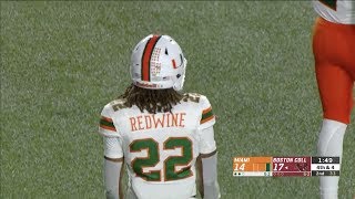 Sheldrick Redwine (Miami DB #22) Vs. Boston College 2018