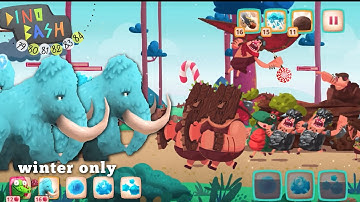 Dino bash winter gameplay (79-82 levels: mammoth, frosty vs hard Tank, catapult and caveman)