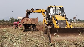 Jcb 3Dx Backhoe Loading Red Mud In Mahindra 475 Di And  Eicher 333 | Jcb And Tractor Video