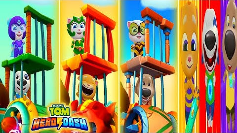 Talking Tom Hero Dash - Purple, Green, Bee Suit Hero Angela Saving All Heroes & Classic Gameplay