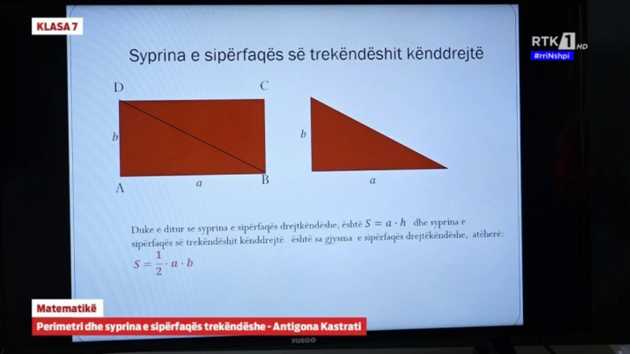 KLASA 7 - Matematikë - Perimetri dhe syprina e sipërfaqes trekëndëshe 06.04.2020