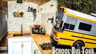 SKOOLIE TOUR: Self build skoolie into gorgeous TINY HOME without experience