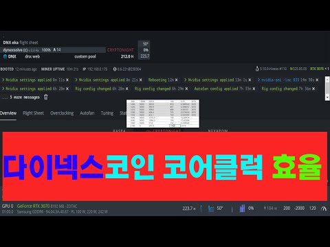   다이넥스코인 Dynex Coin Mining Rtx3070 오버값 전성비 어느게 나은지 여러분들의 의견이 필요합니다