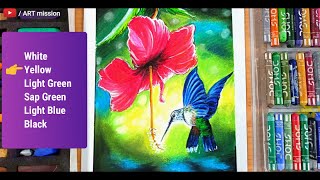 How to draw beautiful bird with flower/easy bird and flower drawing/flower oil pastel drawing