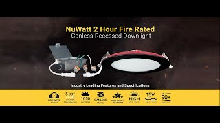 NuWatt 6 Inch Black 2 Hour Fire Rated Recessed Lighting LED Wafer Lights - Wet Rated - 5CCT - 1200LM