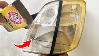 Genius Method! Mix Lemon with Baking Soda and Polish Car Lights to look Like New in a Few Minutes!