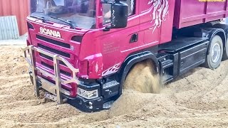 RC truck action and stuck at RC Glashaus! Big R/C lorry fun!