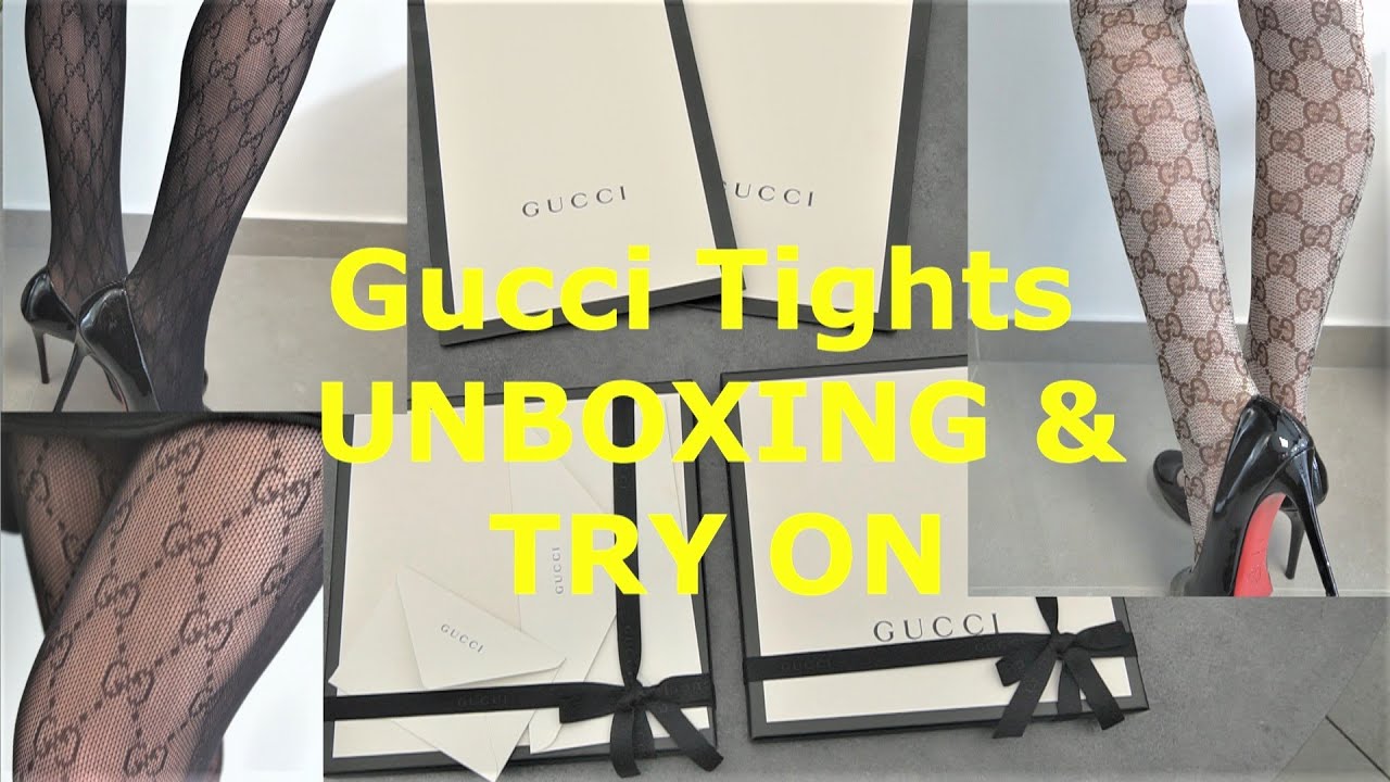 Two GUCCI tights TRY ON GG black and classic pattern unboxing and TRY ...