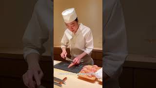 Lady Sushi With Rare Cooked Tiger Prawn In Sushi Meino