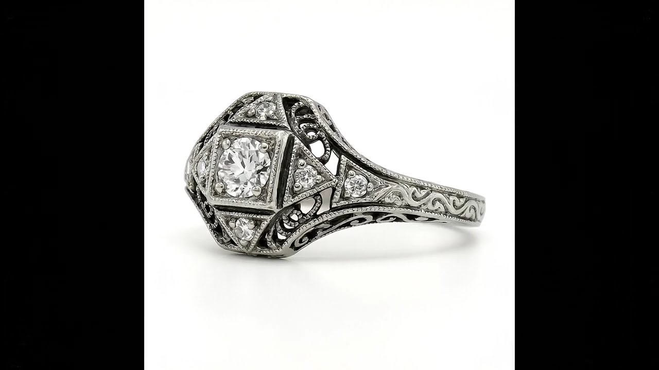 Vintage Engagement Ring, Art Deco Lab Grown Diamond Ring, Antique Filigree Ring