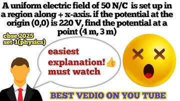A uniform electric field of 50N/C is set up in a region along ..........#physics #cbse #class12