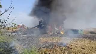 Incendio de cosechadora en la provincia de Santa Fe