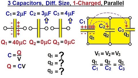 Physics - E&M: Dis- and Re-Connecting Capacitors (10 of 16) 3-Cap., Diff. Size, 1-Charged, Parallel