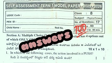 💯8th class physical science sa-1 question paper answers key self assessment term 1 real paper key 