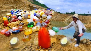 Massive mining of clusters of gems and crystals beneath abandoned ancient mountains.