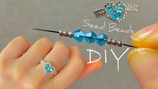 Easy Beaded Ring: Beaded Heart Ring Tutorial for Beginners | Seed Bead Ring with Crystals