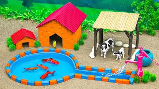 DIY Build Miniature Countryside Farm Diorama - Cow Shed - Mini Hand Pump Take Shower of Animals