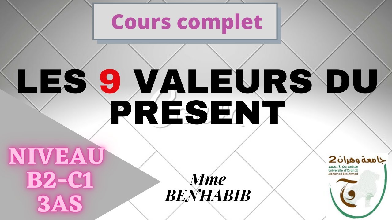 Les 9 valeurs du présent de l’indicatif niveau avancé B2 C1 Grammaire Pr.BENHABIB Université Oran2