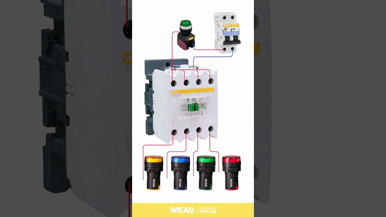 4P Contactor Connection Monitoring Four Circuits With Indicator Lights 