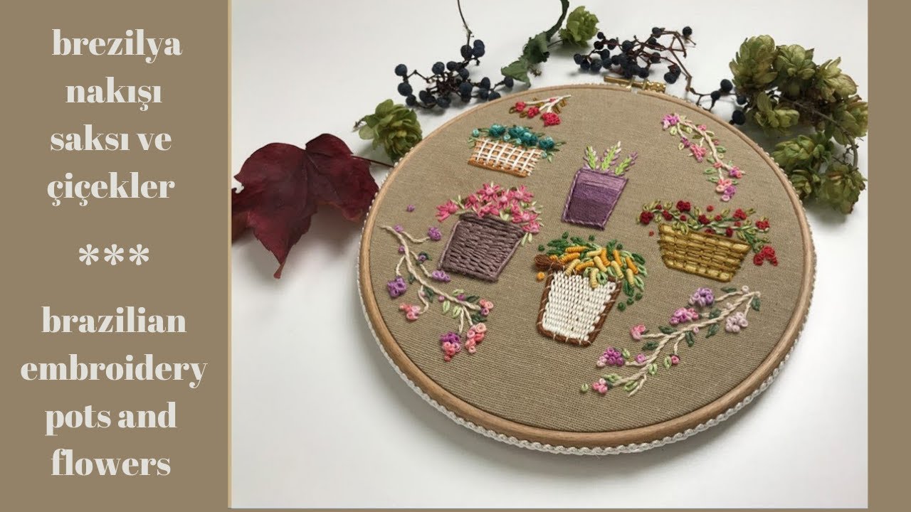 ЛЕГКАЯ БРАЗИЛЬСКАЯ ВЫШИВКА И ЦВЕТНЫЕ ЦВЕТЫ В ГОРШКАХ.
