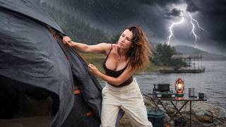 🌡️⛈️⛺ From 38°C Heat to Severe Storm | Swimming & Solo Camping by the Lake