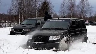 Offroad баттл (гонки по снегу!) Pajero sport1 против УАЗ Патриот!