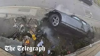 Speeding Car Smashes Into Houses And Flips Before Occupants Flea