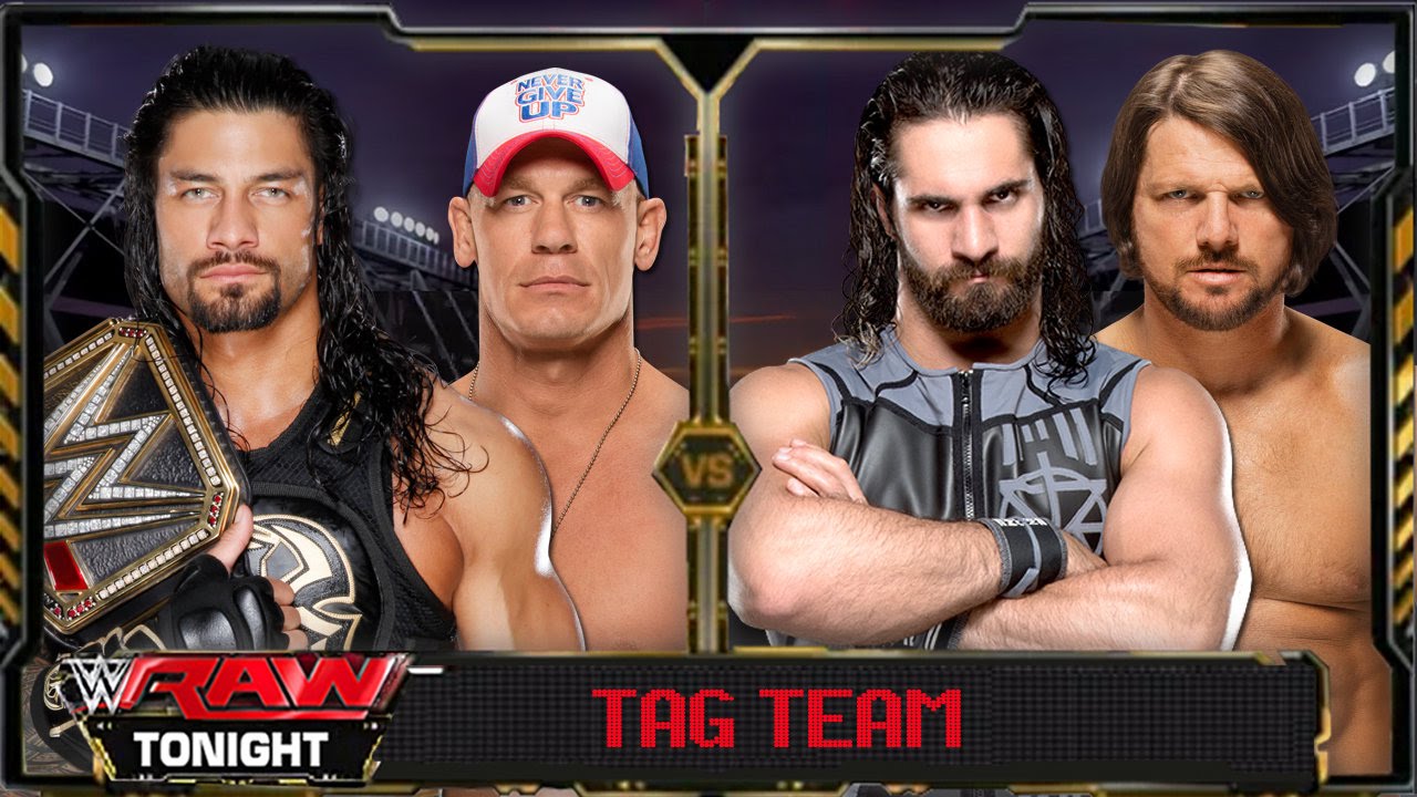Wwe Raw 2016 John Cena Roman Reigns Vs Seth Rollins Aj