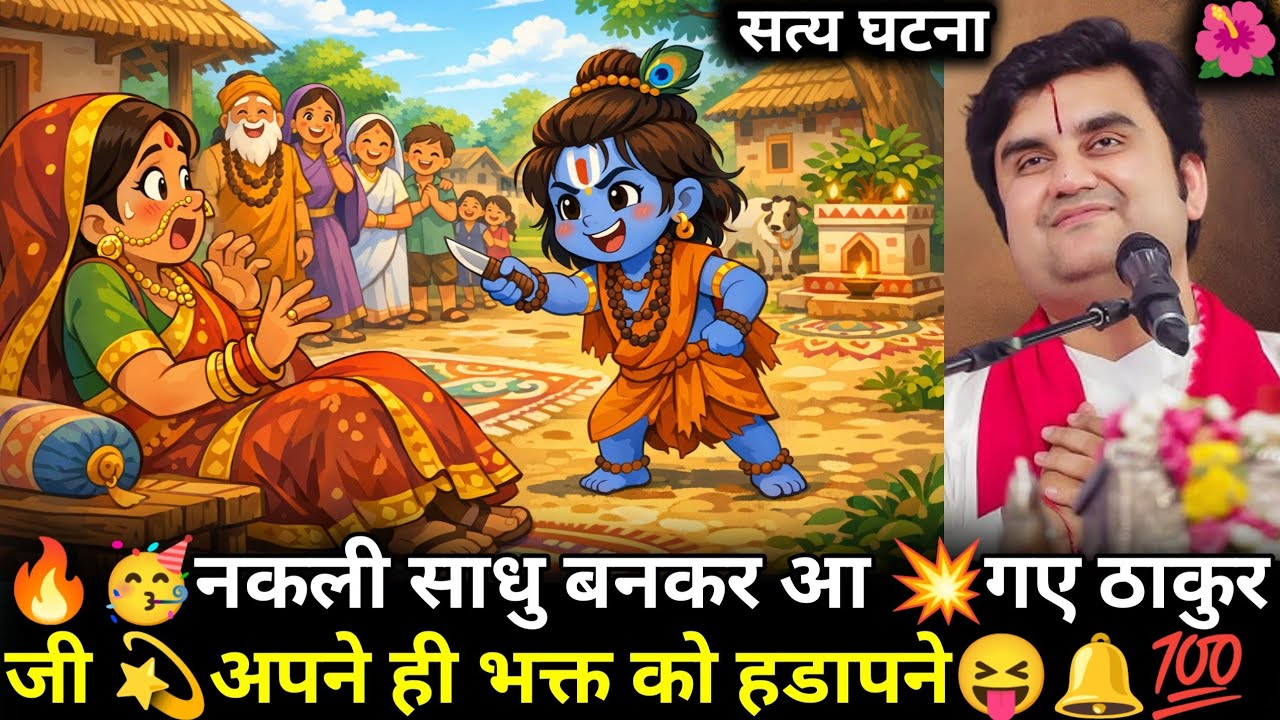 🥳नकली साधु बनकर आ 💥गए ठाकुर जी 💫अपने ही भक्त को हडापने😝🔔💯 || indresh ji katha@BhaktiPath 