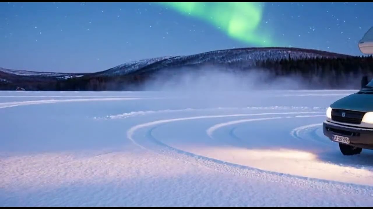 Camper drifting in the snow 