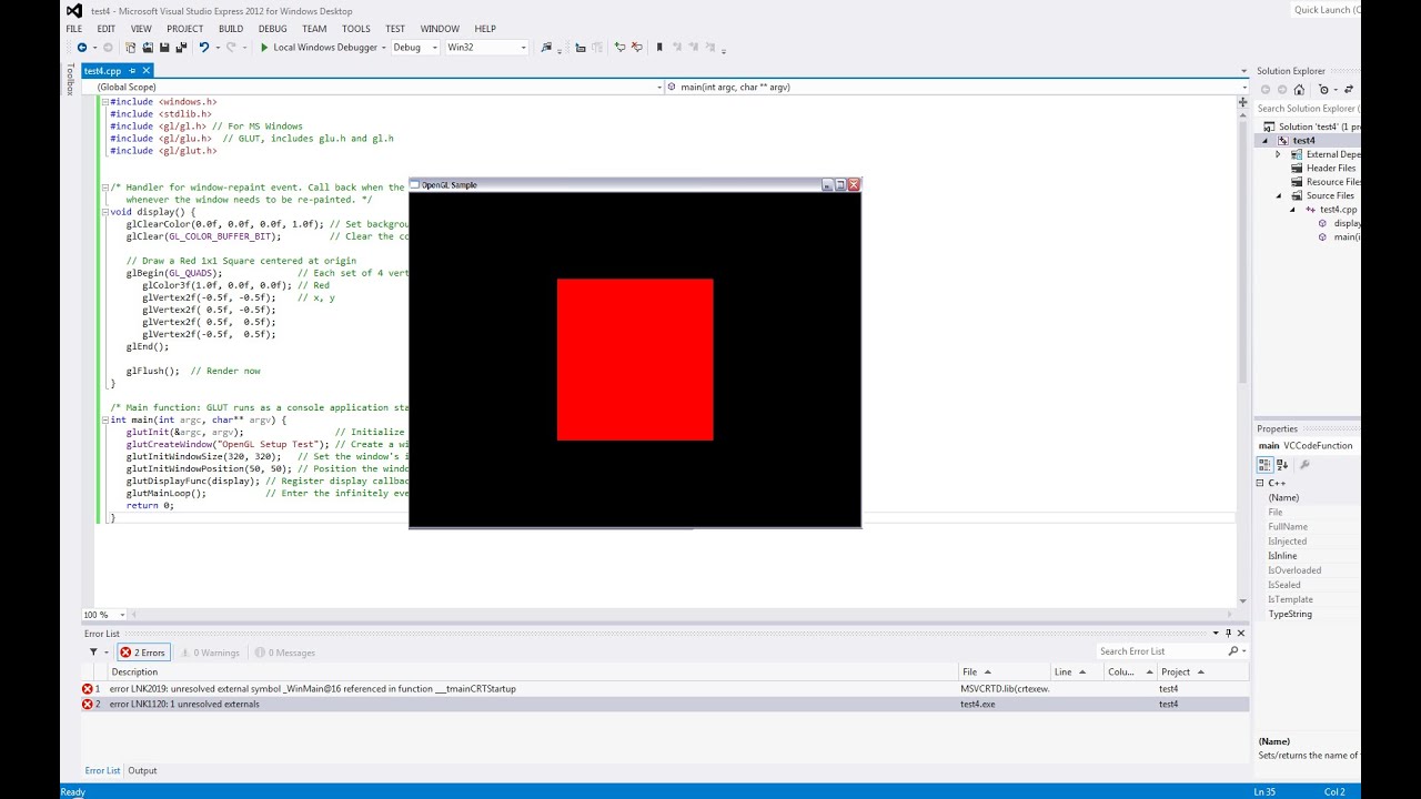 How To Set Up Opengl And Glut In Visual Studio C Youtube