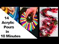 14 Acrylic Pours, 11 Techniques in 10 Minutes and in 1 Video. Satisfying Acrylic Pouring Compilation