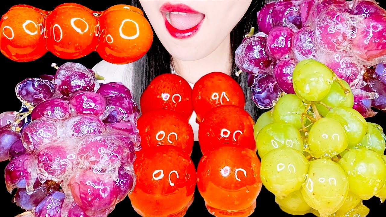 ASMR CANDIED FRUITS, TOMATO, GRAPES TANGHULU, 토마토, 포도, 탕후루 먹방 EATING SOUNDS MUKBANG