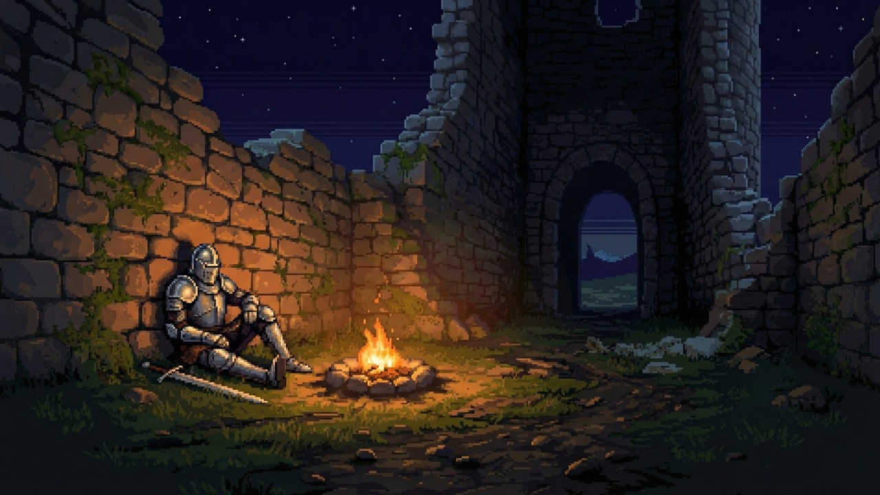 Música medieval ambiental en ruinas antiguas | Fogata nocturna para relajación profunda (3 horas)