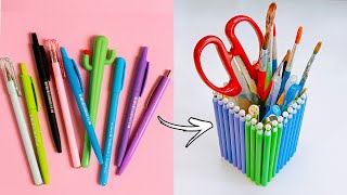 Reuse of Old Pens || Easy Pen Holder ||  Waste Material Craft Ideas