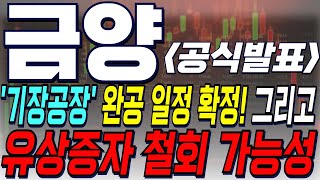 🔴금양 [공식발표] 기장2공장 완공일정 확정되었습니다! 그런데요..유상증자 철회가능성까지.. 2025년 2차전지와 배터리..향방은..금감원이 살길 제시하나?