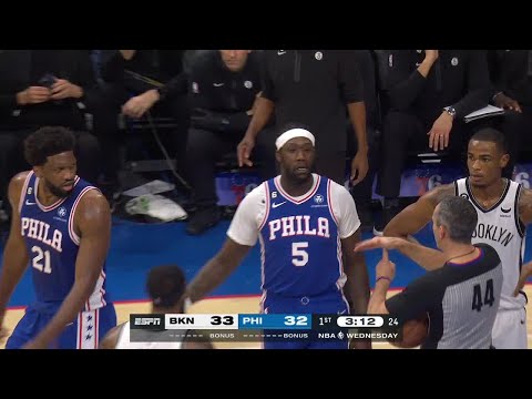 Joel embiid & nic claxton hit with double technicals after this exchange | nba on espn