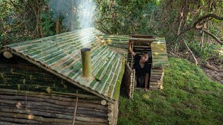 Girl Built The Most Beautiful Bamboo Villa by Ancient Skills, Solo Camping Over Night