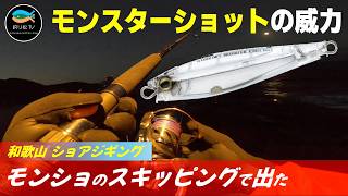 Captured Black Skipjack by Sinking Pencil at the Rocky Shore in